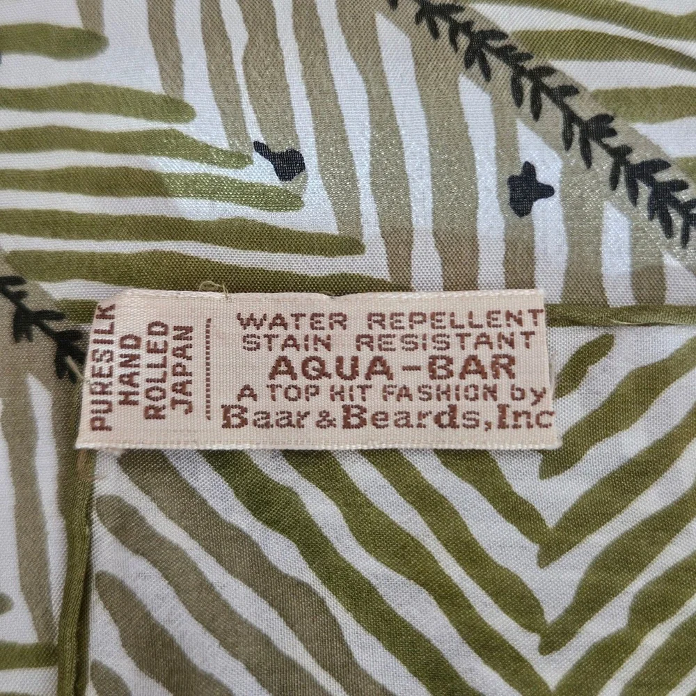 VTG Baar & Beards Vintage Silk Scarf Green Chevron Zigzag Hand Rolled Japan